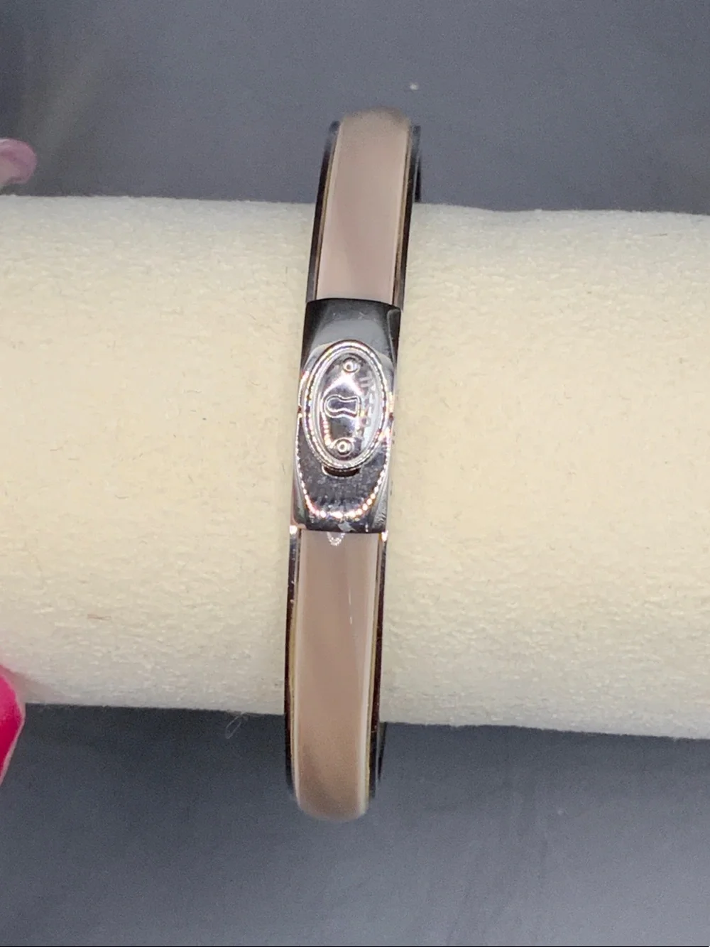 Fossil Beige Enamel Hinged Bangle Bracelet with Silver Accent